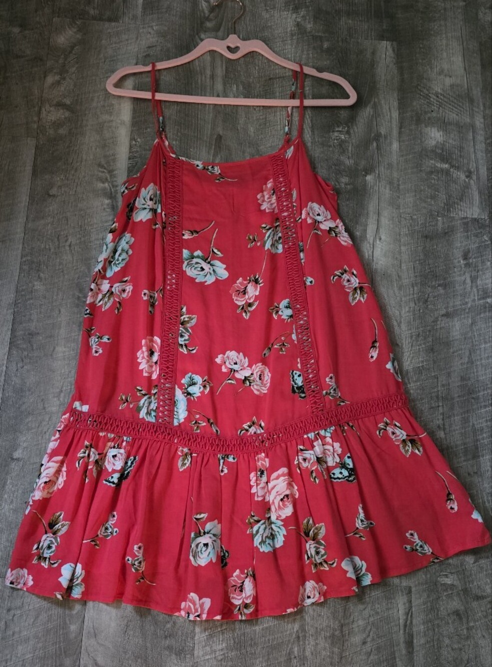 love, Fire Red Floral Spaghetti Strap Sundress